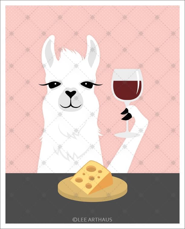 Vista 5 de Lee ArtHaus - Impresión artística de pared con diseño de llama blanca para beber vino y comer queso, sin marco