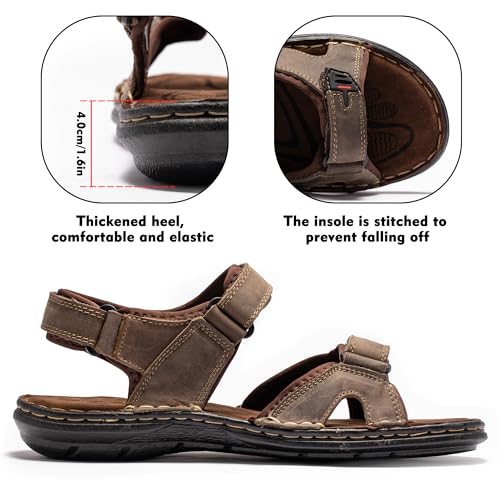 Image of ArcBrothers Men's Premium Leather Sandals - Classic Roman Style Open Toe Sandals - Cushioned Heel, Non-Slip & Sturdy Support