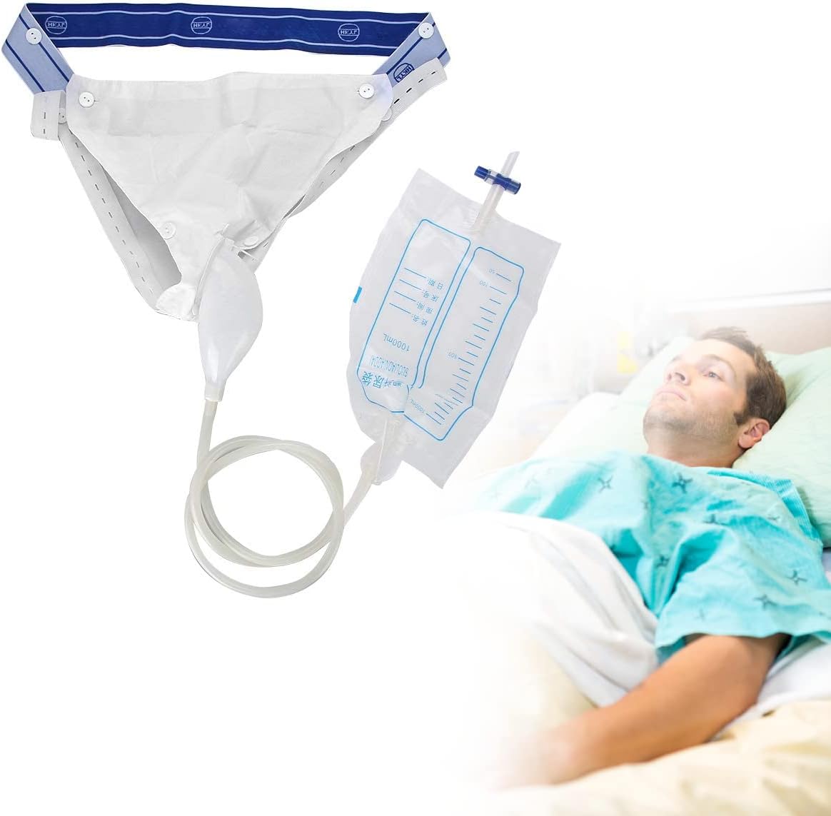 Urine Collector with 2 Urine Catheter Bags 1000ml/2000ml, Washable Breathable Man Type Silicone Adults Urinal 3 Type Optional for Man Woman Elderly (Men Type)