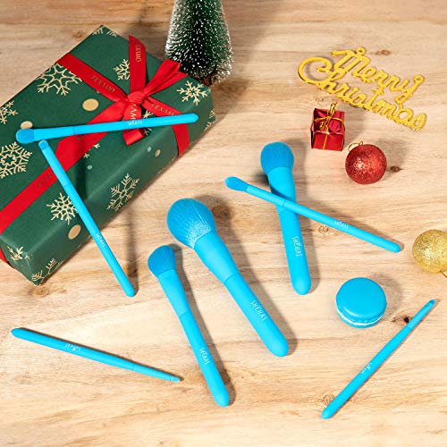 Makeup Brush Set for Powder, Contour, Blush, Eyeshadow, Eyeliner, Blending, Precise, Premium Synthetic Makeup Brush Christmas Gift Set of 8, Blue