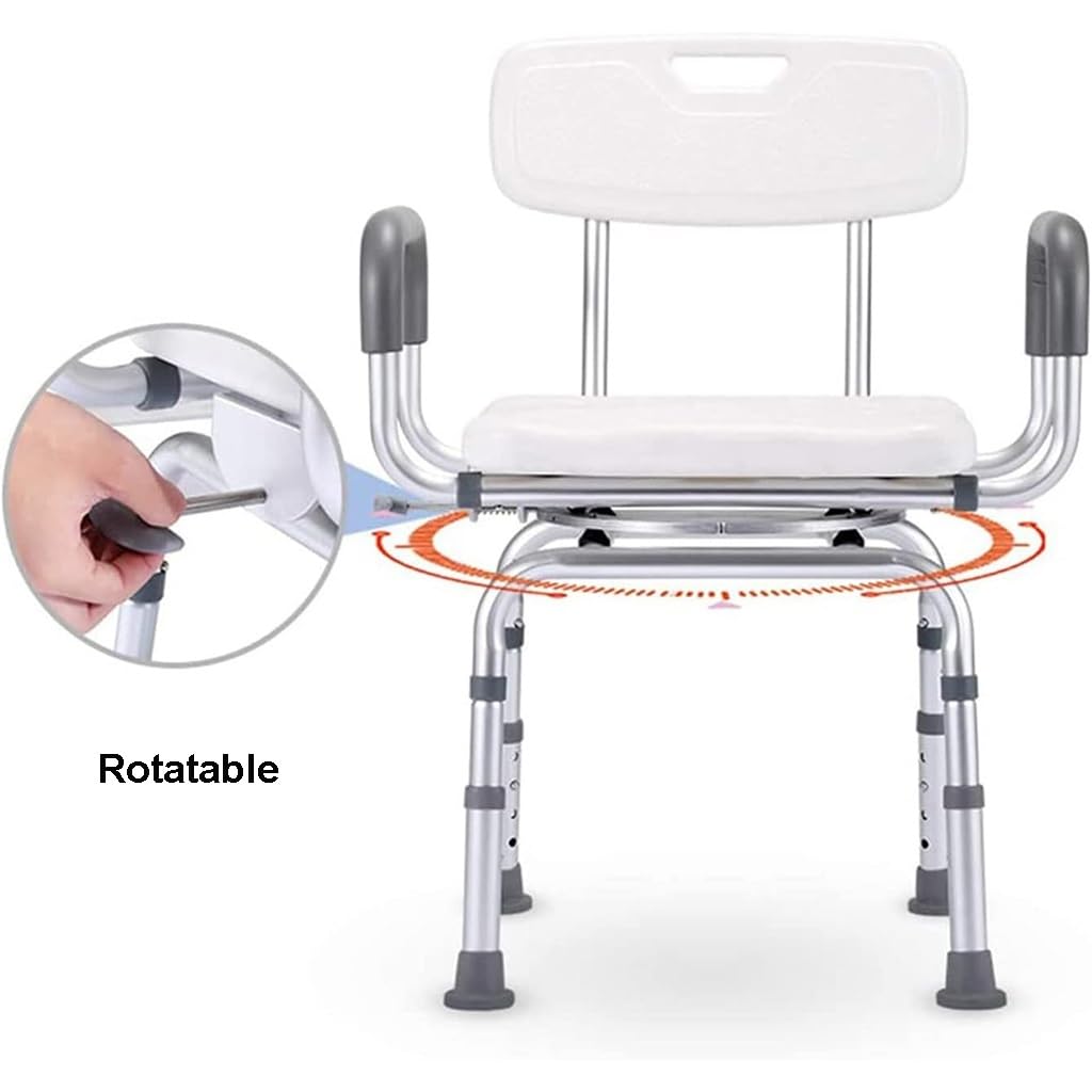 Silla de ducha giratoria de seguridad antideslizante for baño, asiento de bañera giratorio de 360 ​​° con brazos y respaldo, banco de baño estrecho for personas mayores, discapacitadas y mujeres embar