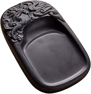 JOLUCE 硯 すずり 硯石 澄泥硯 中国四大名硯の一つ 墨池 天然原石 文房四宝 書道用具 学用品 文房具 高級感のある置き物 初心者 大人 子供用 書法に適な文房具 伝統的な書法毛筆を愛好してる人への適なプレゼント (竜)