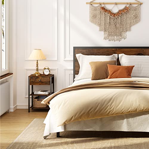 Hoctieon Nightstand, End Table With Drawer, Beside Table Furniture, Tall Nightstand Dresser, Open Storage Shelf, Easy Assenbly, For Bedroom, Living Room, Office, Wood, Rustic Brown #TOP3