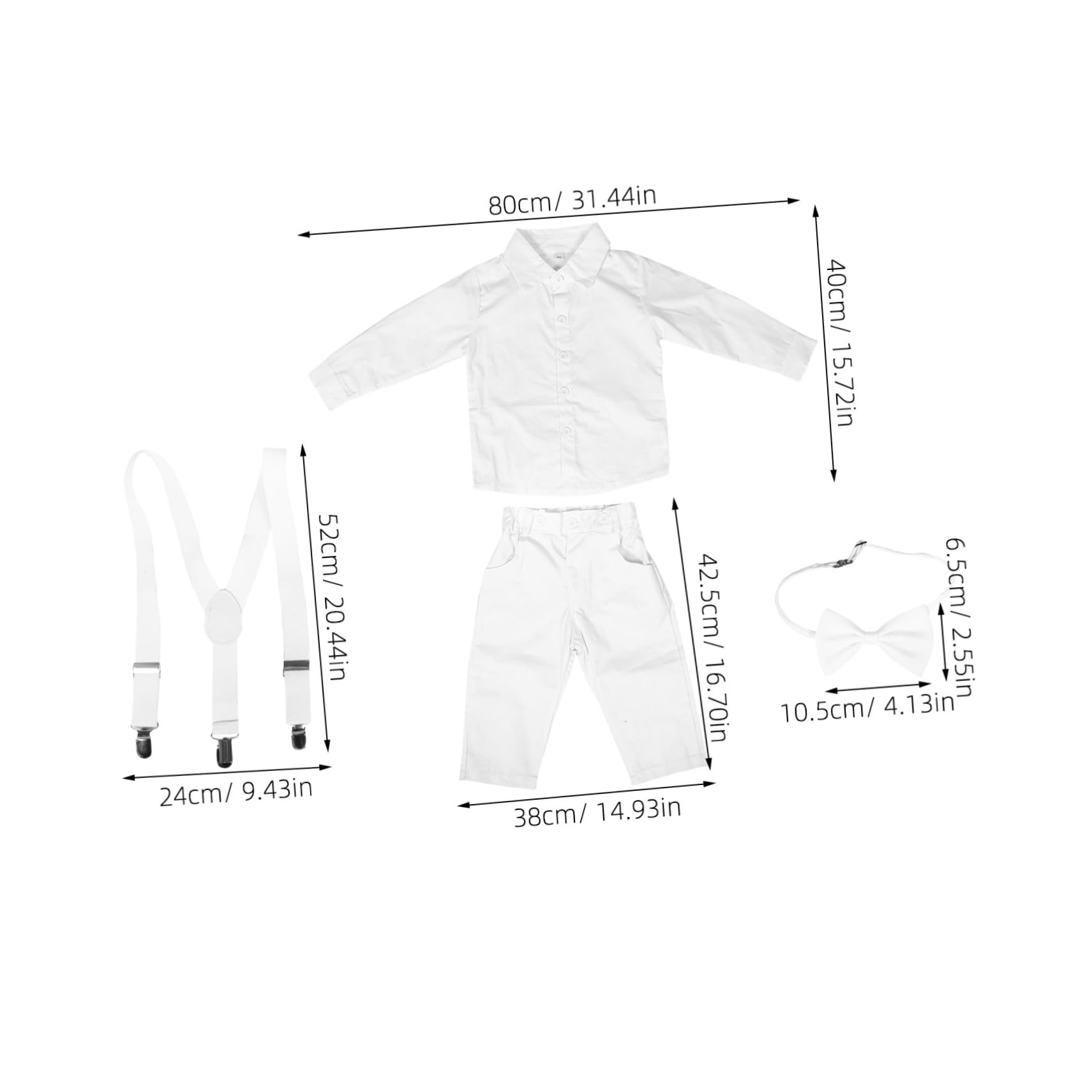 Traje De Caballero Para Pequeño Traje De Caballero Para Pequeño - Traje De Shower - Camisa De Manga Larga Pantalones Con Tirantes Y Pajarita Tamaño Cm