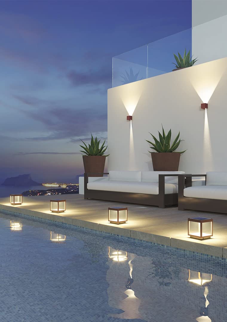 BENEITO FAURE Lanterna Visor Solar da Esterno IP65 - Lampada da Tavolo a Led in Alluminio a Energia Solare con Pannello Integrato 3.5W 120° flusso luminoso di 460 lumen (Corten)