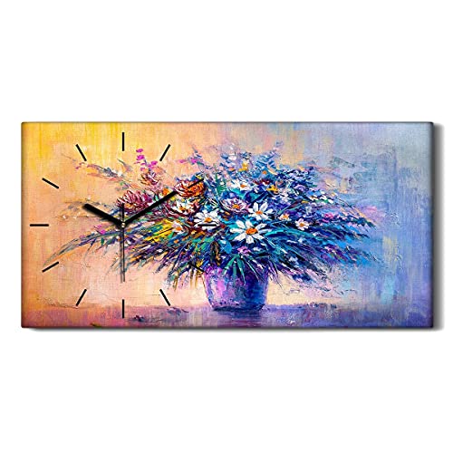 Horloge sur toile fleurs abstraites image art moderne luxe 60x30