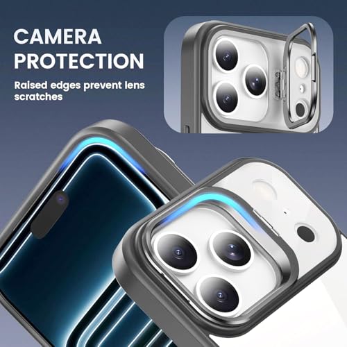 Image of VONZEE Clear Camera Kickstand Case for iPhone 17 Pro, Built-in Adjustable Camera Stand, Clear Magnetic Mag-Safe Shockproof Classic Series Phone Cover (Black)