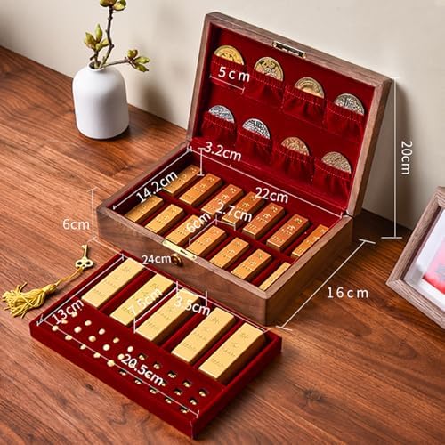 Caja de almacenamiento de barra dorada, caja de exhibición de monedas de madera, con divisor de terciopelo, bandeja multiranura, para monedas conmemorativas de 10 g/50 g/100 g y 5 cm, para exhibición