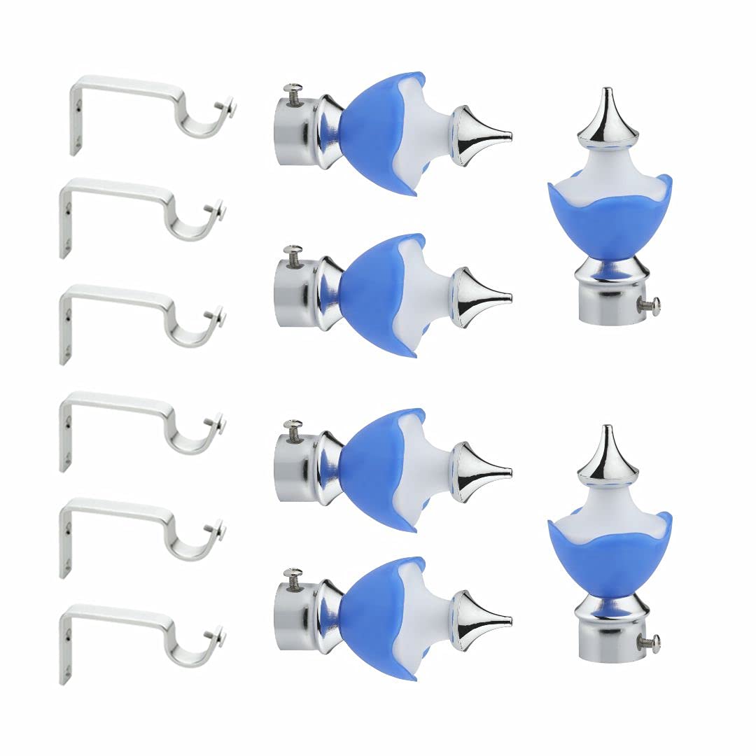 ZAPEX Curtain Bracket Finials Curtain Accessories Rod Support Bracket for Door and Window (Pack of 3) Blue