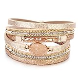 Leather Wrap Bracelet Boho Cuff Bracelets Crystal Bead Bracelet with Magnetic Clasp Jewelry Gifts...