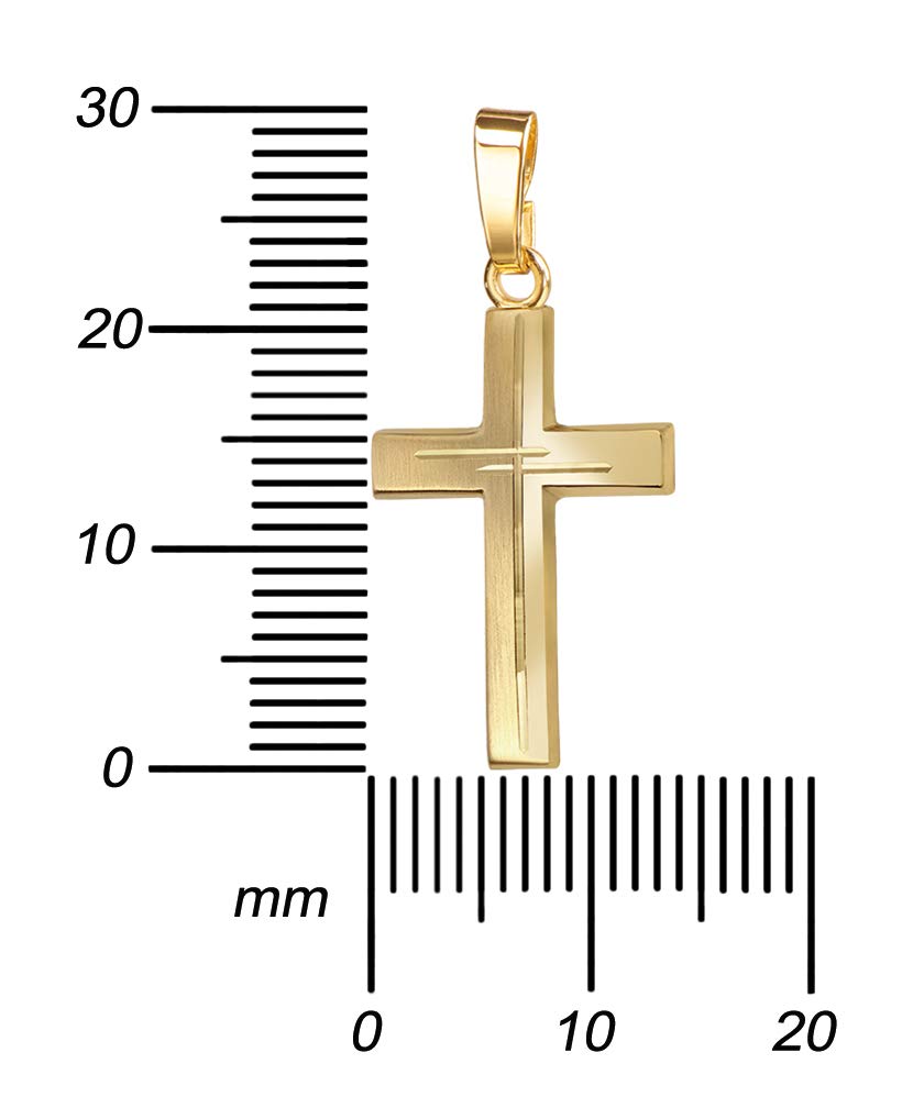 Anhänger-Kreuz mit Diamantschliff Kreuz in Kreuz teilmattiertes Goldkreuz für Damen, Herren und Kinder Kreuzanhänger Kettenanhänger + Schmuck-Etui