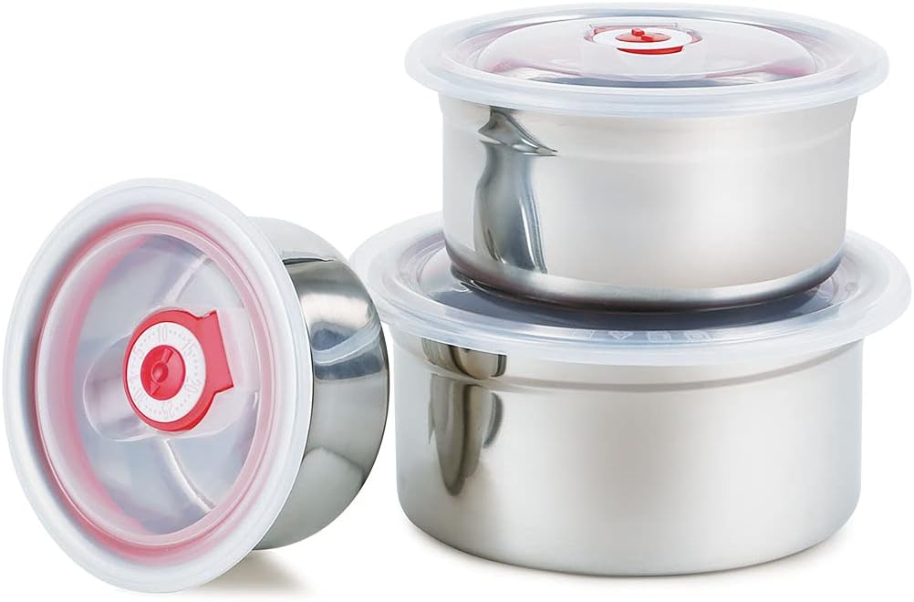 JASINCESS 18/8 Stainless Steel Food Storage Containers Set of 3
