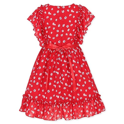 Image of Cutecumber Girls Georgette Floral Printed Fit & Flared Red Frock Dress For Baby Girls & Kidsware, Stylish Gift Dress for Special Occassion, Birthday & Party Outfit Age 1-15 Years