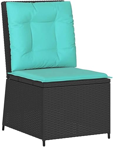 Miniatura 3 de Single Reclining Garden Sofa Black Poly Rattan Adjustable Backrest Modern Outdoor Patio Furniture Set Weather Cushion 20.5 inch Seat Ergonomic