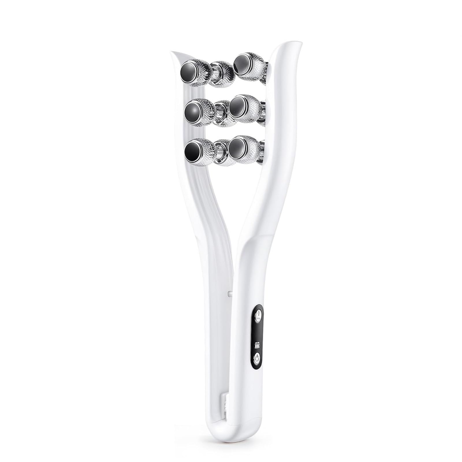 Masajeador con rodillo facial de microcorriente, rodillos 3D con 3 intensidades, carga tipo C – Herramienta de elevación y reafirmación for rostro, cuello, brazos y piernas(White)