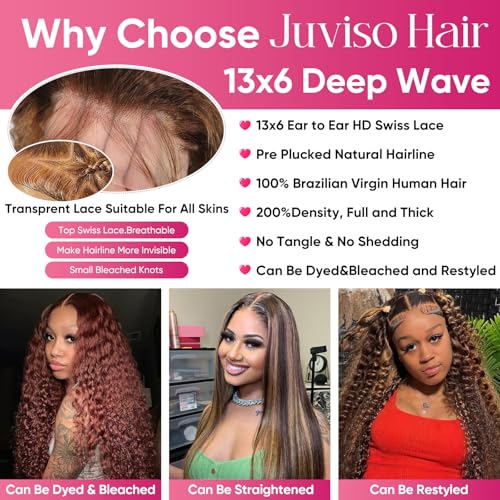 Image of Honey Blonde Wig Human Hair Deep Wave 13x6 Lace Front Wigs 28 Inch