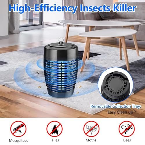 Elektrischer Insektenvernichter, Fliegenvernichter Deckt Effektiv 100 ㎡, 22 W UV-Licht-Insektenvernichter, Fliegenvernichterfür den Innenbereich, Mückenfalle für Schlafzimmer Küche Patio Schwarz