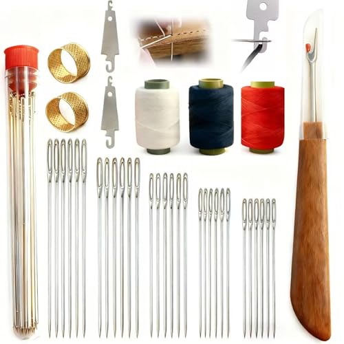 34Pcs Sewing Tools Set,Big Eye Steel Sewing Needles Kit,Stainless Steel Needles for Hand Sewing Supplies with Thread & Needle Threader,Heavy Duty Needle and Thread Sewing Kit for Beginners,Adults