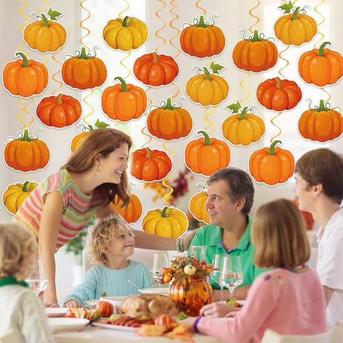 Image of 40Pcs Fall Pumpkin Hanging Swirl Decorations, Autumn Thanksgiving Pumpkin Ceiling Hanging Swirls Streamers Fall Hanging Decorations for Autumn Thanksgiving Harvest Party Decor