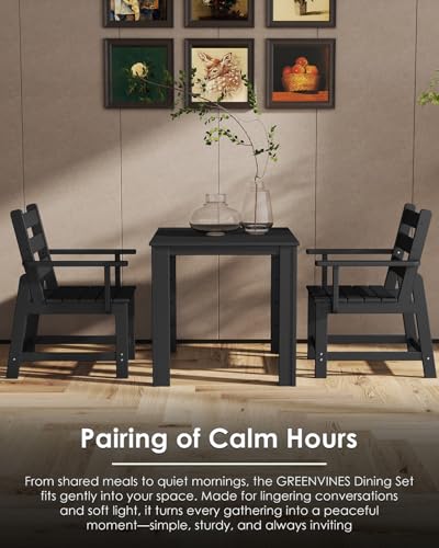 Image of GREENVINES HDPE Outdoor Dining Table w /Umbrella Hole for 4, Black