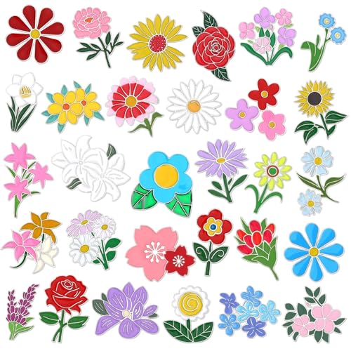 Image of SANNIX 60Pcs Flower Enamel Pins, Bulk Floral Lapel Pins for Backpacks, Cute Spring Flowers Brooch Badges for Clothes Bags Hats Accessories, 30 Styles