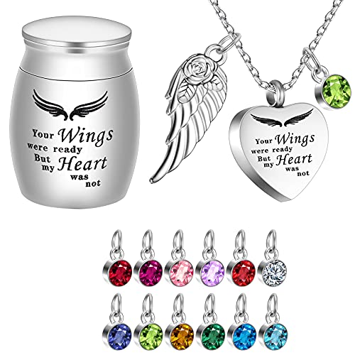Small Keepsake Urns for Human Ashes Urn Necklace for Ashes Cremation Necklace of Loved Ones Pets for Commemorating and Decorating with 12 Birthstones Angel Wing Cremation Jewelry for Ashes