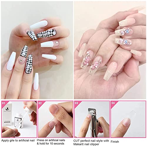 Magic Armor 550Pcs Coffin Nail Tips Clear Fake Nails Long Ballerina Nails For Press On Nails And Acrylic Nails, Full Cover False Nails With Nail Glue Nail Files Nail Clippers 10 Sizes Soak Off Nail Tips #TOP6