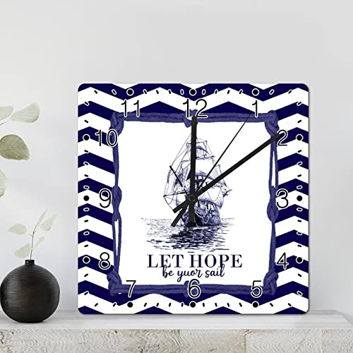 Godblessign Boat Lighthouse Anchor Wall Clock Beach Square Clocks The Beach Is Calling 15 Inch Wall Clocks Battery Operated Silent Rustic Cabin Wall Home Decor Living Room Bedroom Office Decor #TOP1