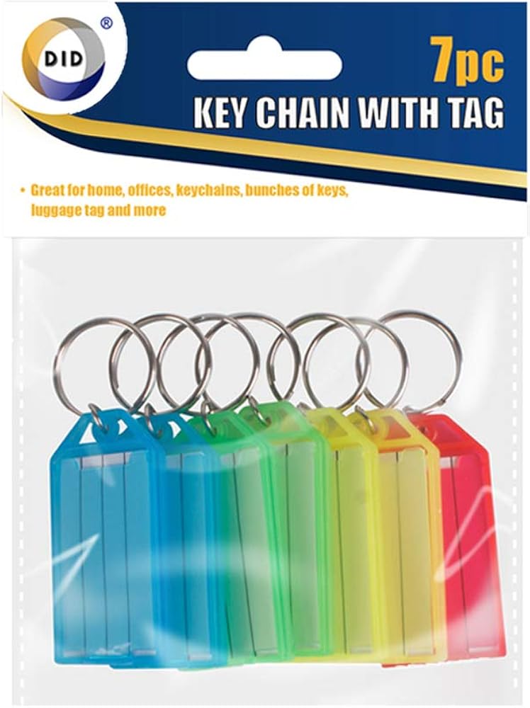 Key Ring with Tag (Pack of 7) Assorted Colours Key Ring Tags with Label Multipurpose Key Fobs ID