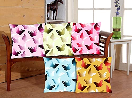 Image of RD TREND Jute Cushion Covers 16x16 Inch - Set of 5 | Digital Printed Decorative Throw Pillow Covers for Sofa, Couch, Living Room & Bedroom | Cushion Cases (Without Fillers)-Butterfly