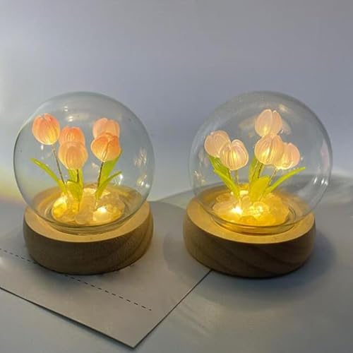 Miniatura 4 de Lámpara de mesa hecha a mano con tulipán, decoración de mesita de noche, adorno de escritorio (5 flores)