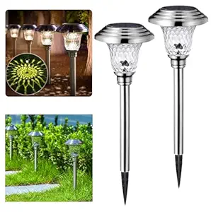 Tapetum Steel Moonlit Led Solar Pathway Lights for Home Outdoor Garden Waterproof Decoration(Pack of 2, Warm White)