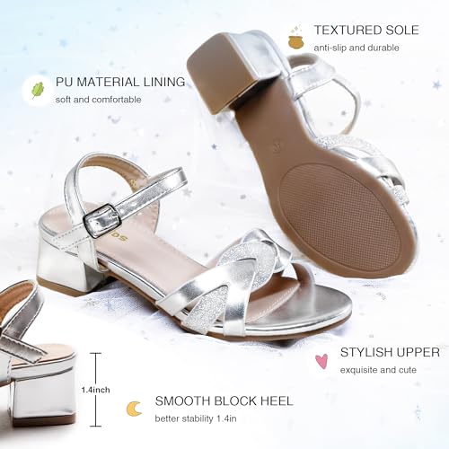 Image of Girls Sandals Low Heels Girl Dress Shoes Open Toe Flower Girl Wedding Party for Toddler Little Big Kid