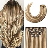 Clip in Hair Extensions Real Human Hair 70G Light Ash Blonde/Bleach Blonde 100% Remy Human Hair Clip...