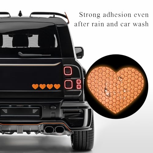 Image of 10PCS Vinyl Decal for Cars, High Intensity Reflective Sticker Night Safety Sign Bumper Decals, Waterproof Grid Vinyl Stickers Scratch Cover for Auto Window Laptop (Heart, Orange)
