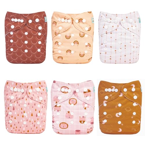 Image of ALVABABY Baby Cloth Diapers 6 Pack with 12 Inserts One Size Adjustable Washable Reusable for Baby Girls and Boys 6DM104