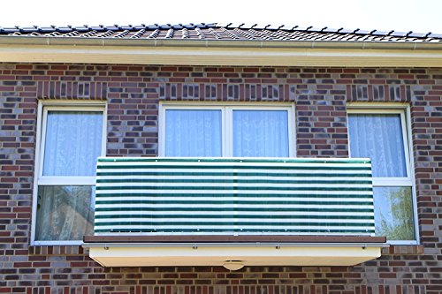 Wut PE Sichtschutz, Balkonverkleidung, Windschutz, UV-Schutz für Balkon (90x500cm, Grün&Weiß Streifen) - Image 3