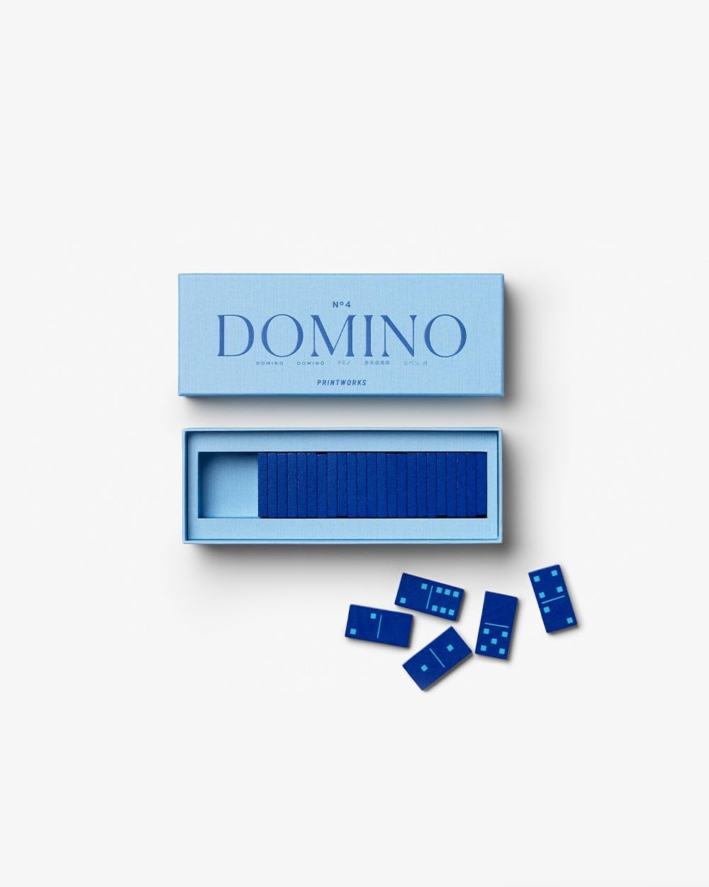 PrintWorks Play Domino Game - Wooden Domino Set - Light Blue - Classic Family Board Game for Adults & Kids
