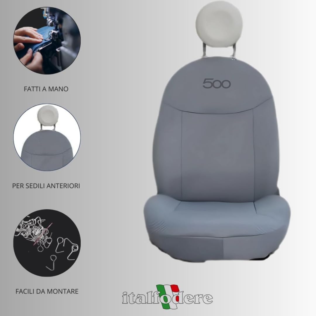 Coprisedili Anteriori Per Fiat 500 Dal 2007 - In Cotone Accoppiato, Colore Rosso/panna, Made In Italy, Eleganti E Resistenti