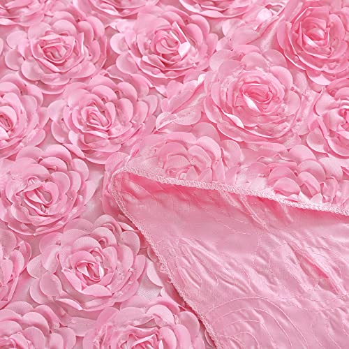 Fanqisi Baby Shower Tablecloth 50x102 Inches Pink Tablecloth Rectangle Satin Overlay Rosette Tablecloth 3D Floral Tablecloth for Wedding Party Event by Fanqisi - Image 7