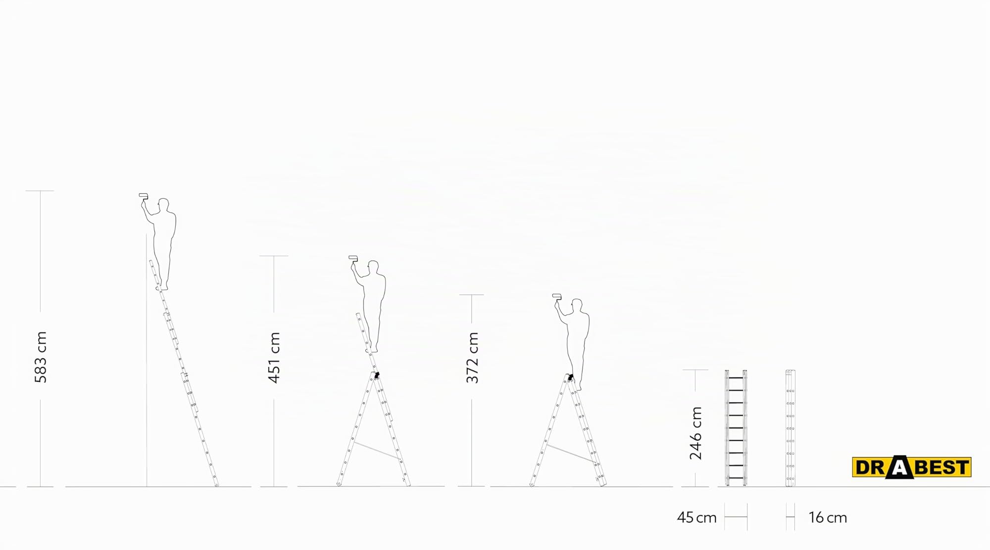 DRABEST Pro Sèries Échelle Multifonction en Aluminium 3x9 Escabeau à Trois Sections - Jusqu'à 150 kg - Hauteur de Travail 5,83 m Echelle Pliante - Crochet pour Seau Inclus