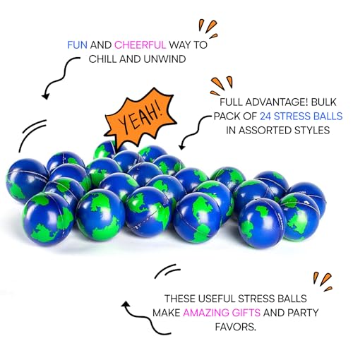 Neliblu-2-Earth-Stress-Balls-2-Dozens-Globe-Squeeze-Ball-for-Stress-Relief-Muscle-Relaxation-Therapy-24-World-Stress-Balls-Earth-Day-Gifts-and-Accessories-Promote-Environmental-Awareness