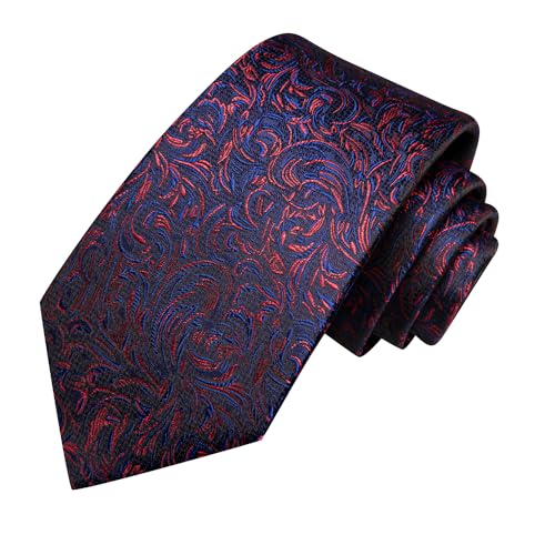 Image of Hi-Tie Black Red Blue Jacquard Neckties for Men Classic Woven Tie and Pocket Square Lapel Pin Silver Tie Clip Cufflinks Set Wedding Business 6PCS