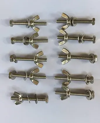 Kalamani Crafts - 12 Sets SS-M6 Thread 50mm Length Bolt with 2 Nos Washer and Wing Nut Butterfly Fasteners Stainless Steel.