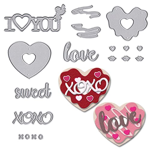 Hying Valentines Love Words Cutting Dies for Card Making Photo Album Decorations, Loving Heart Kiss Die Cuts Sweet Words Letters Dies Stencils Embossing Template for DIY Scrapbooking Craft