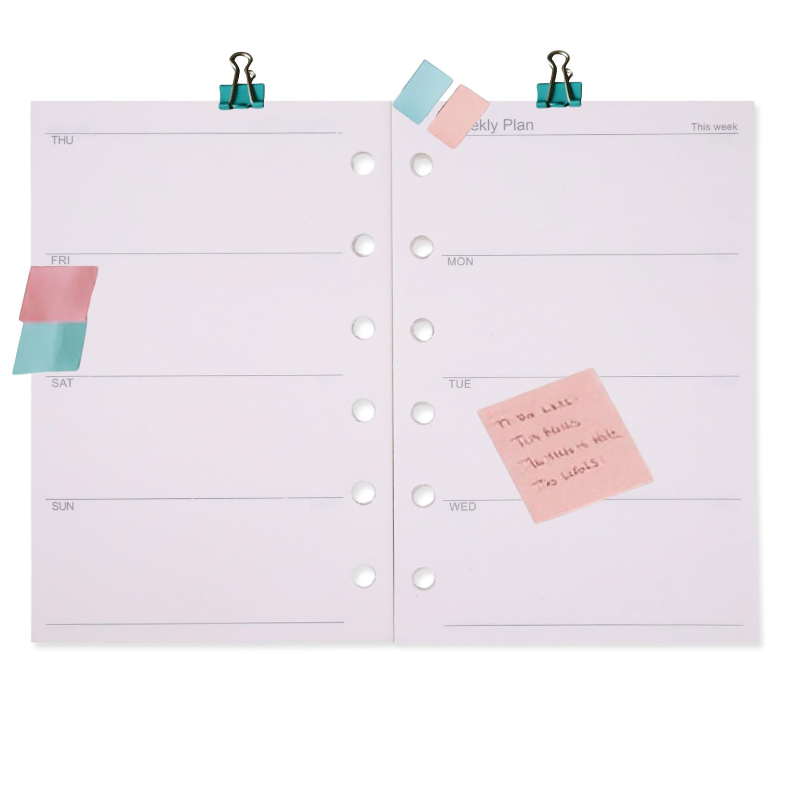 A7 6-Hole Loose Leaf Paper Refill, 45 Sheets 100gsm White Weekly Planner for Common A7 6-Hole Binder – DIY Travel Notebook Personal Organizer Refillable Diary