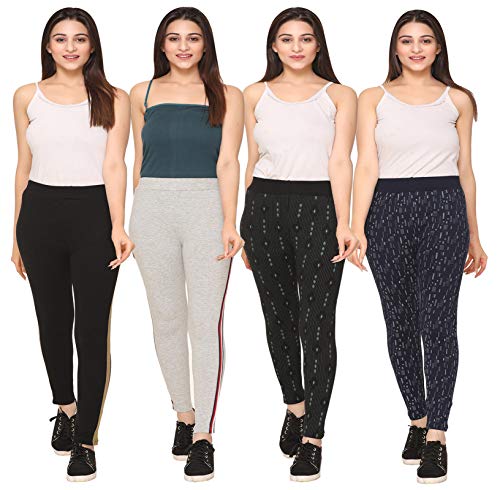 Image of SHAUN Women Free Size (Waist Size-26-34 inch) Stretchable Jegging (Length 37-39 inch Pack of 4)