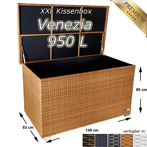 RS Trade® Exclusive 'Venezia' 950 L Polyrattan Garten Kissenbox wetterfest (wasserdicht) 146 x 83 x 80 cm, Auflagenbox… – Bild 3