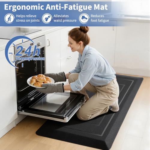 Image of UKISS 9 /10 inch inch Extra Thick Cushioned Anti Fatigue Kitchen Mat, Waterproof High Density Foam Standing Desk Mat, Non-Slip Ergonomic Comfort Mat for Kitchen, Office,Workstation Black (Black, 20 inch X 48 inch)
