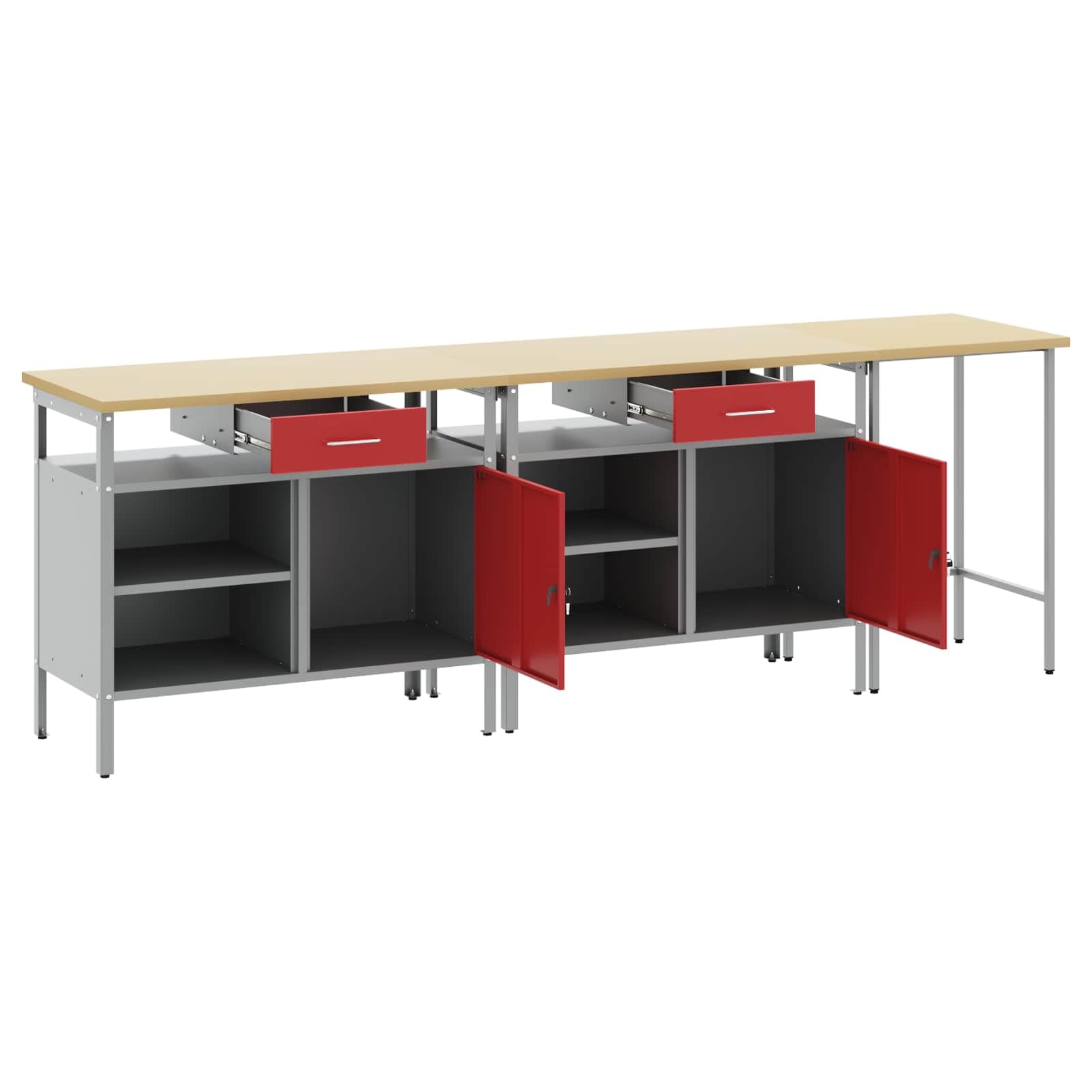 vidaXL Conjunto de Banco de Trabajo con cajón 3 pcs Negro y Gris, Organización de Taller, Banco de Trabajo Rectangular, estantería Resistente, Superficie Ajustable, soluciones de Almacenamiento